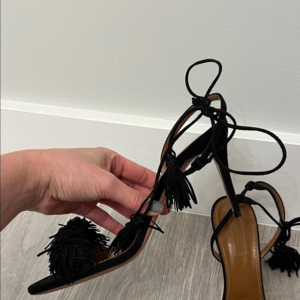 Aquazzura Black Fringe Heels - Picture 7 of 14